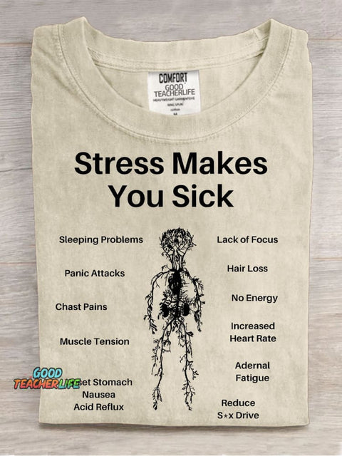 Stress Makes You Sick Decorative Pattern T-shirt