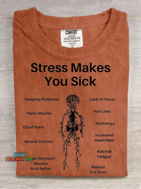 Stress Makes You Sick Decorative Pattern T-shirt