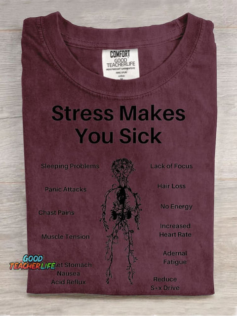 Stress Makes You Sick Decorative Pattern T-shirt