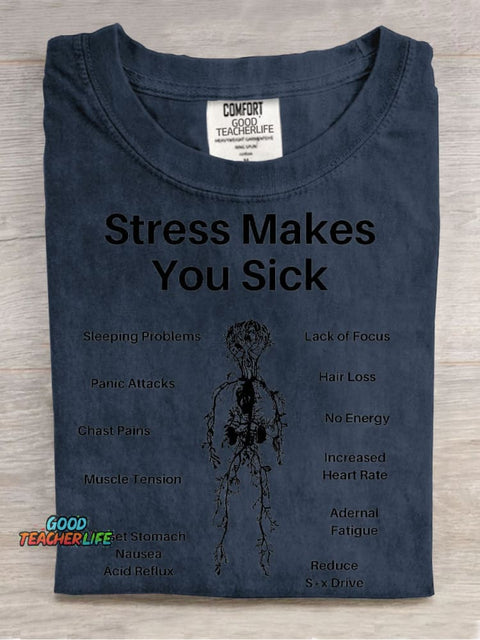 Stress Makes You Sick Decorative Pattern T-shirt