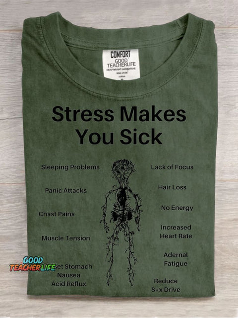 Stress Makes You Sick Decorative Pattern T-shirt