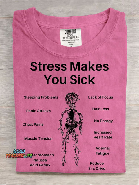 Stress Makes You Sick Decorative Pattern T-shirt