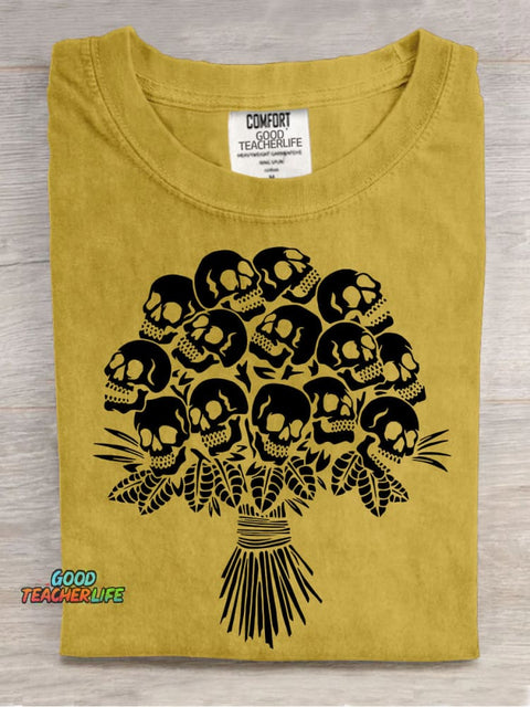 Halloween Skull Flower Decorative Pattern T-shirt