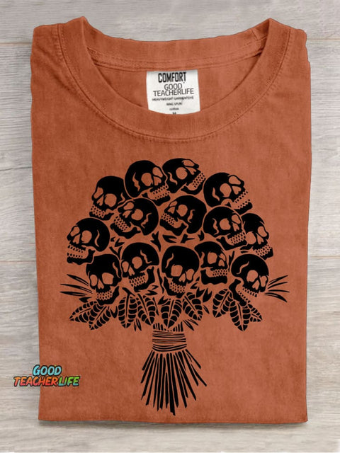 Halloween Skull Flower Decorative Pattern T-shirt
