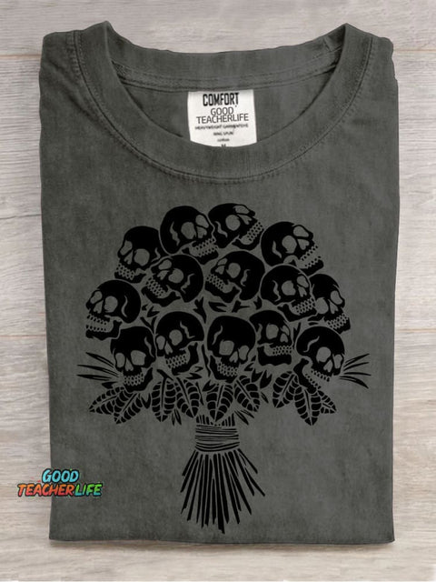 Halloween Skull Flower Decorative Pattern T-shirt