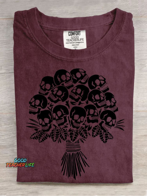 Halloween Skull Flower Decorative Pattern T-shirt