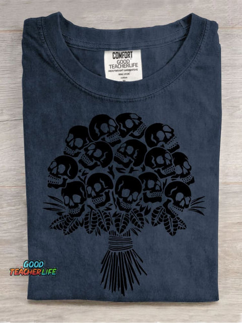 Halloween Skull Flower Decorative Pattern T-shirt