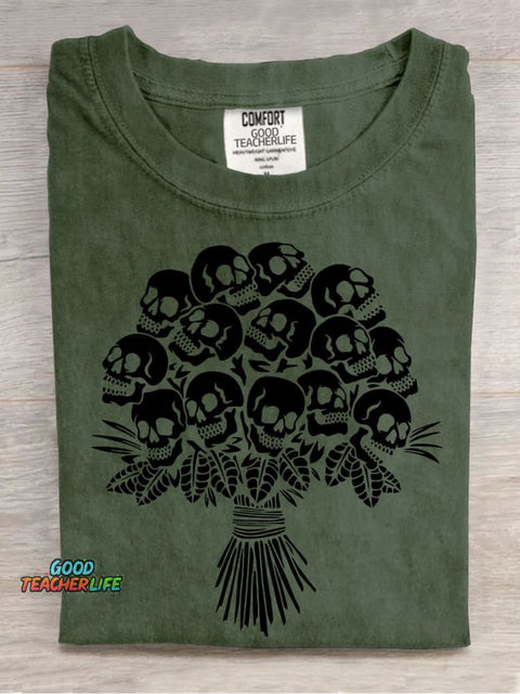 Halloween Skull Flower Decorative Pattern T-shirt