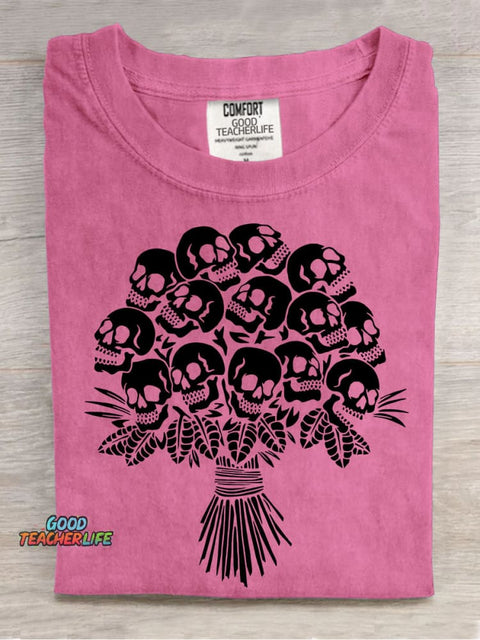 Halloween Skull Flower Decorative Pattern T-shirt