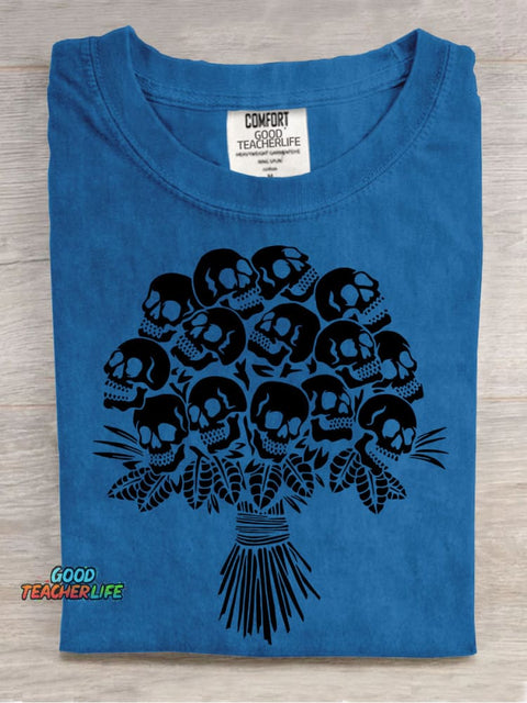 Halloween Skull Flower Decorative Pattern T-shirt
