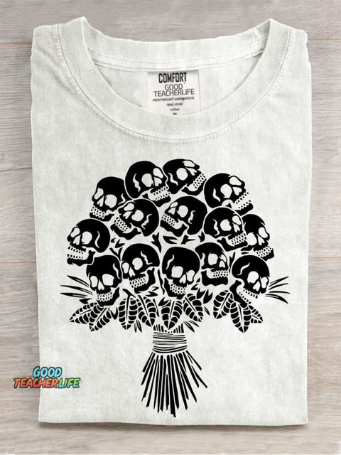 Halloween Skull Flower Decorative Pattern T-shirt