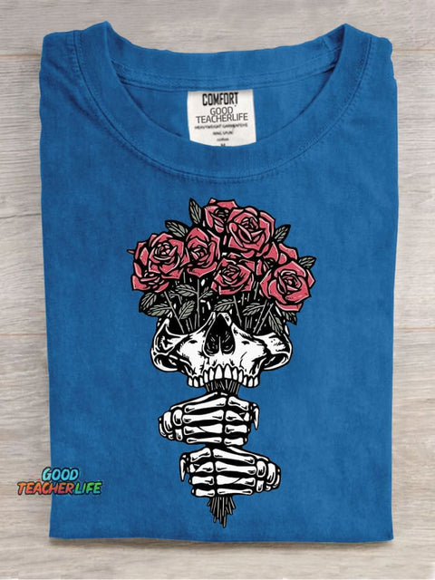 Halloween Skull Flower Decorative Pattern T-shirt