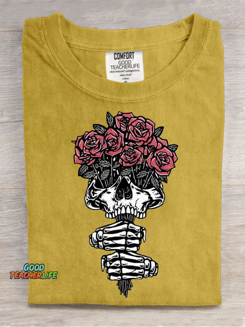 Halloween Skull Flower Decorative Pattern T-shirt