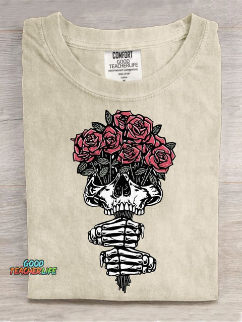 Halloween Skull Flower Decorative Pattern T-shirt