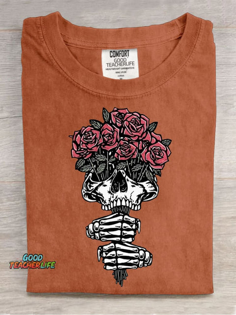 Halloween Skull Flower Decorative Pattern T-shirt