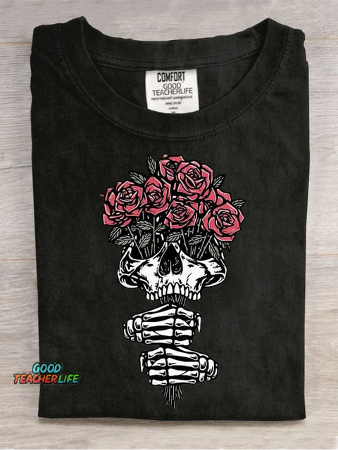 Halloween Skull Flower Decorative Pattern T-shirt