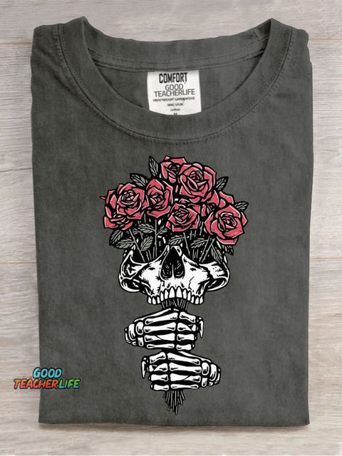 Halloween Skull Flower Decorative Pattern T-shirt