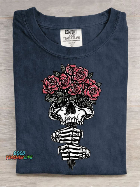 Halloween Skull Flower Decorative Pattern T-shirt
