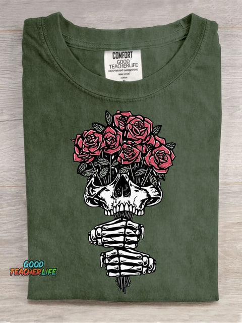 Halloween Skull Flower Decorative Pattern T-shirt