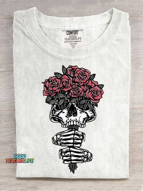 Halloween Skull Flower Decorative Pattern T-shirt