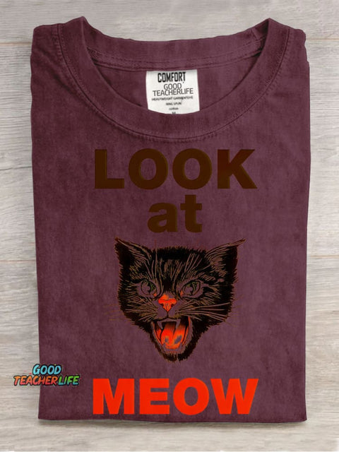 Look At MEOW Decorative Pattern T-shirt