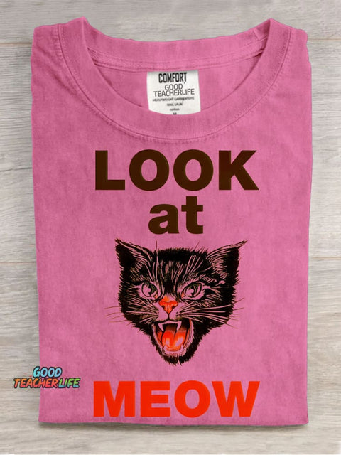 Look At MEOW Decorative Pattern T-shirt