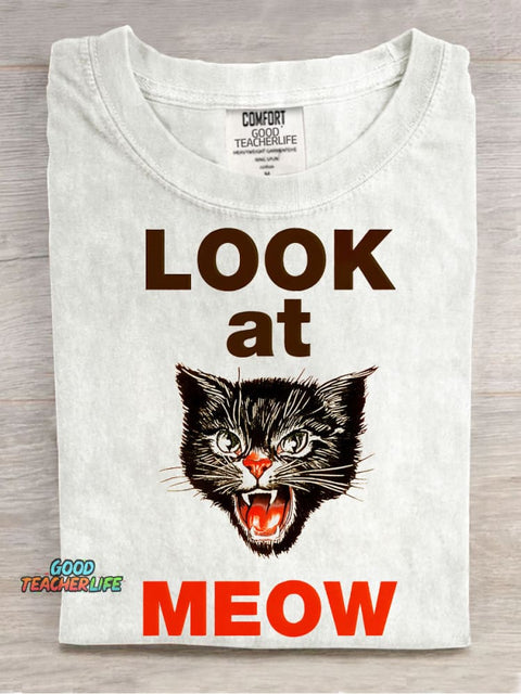 Look At MEOW Decorative Pattern T-shirt