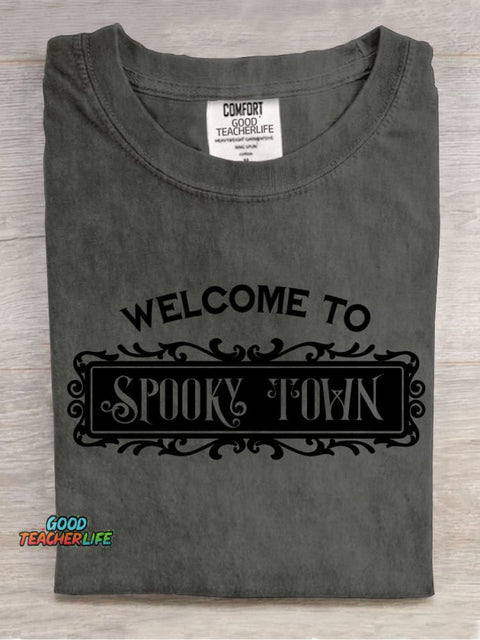 Welcome To Spooky Town Decorative Pattern T-shirt