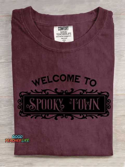 Welcome To Spooky Town Decorative Pattern T-shirt