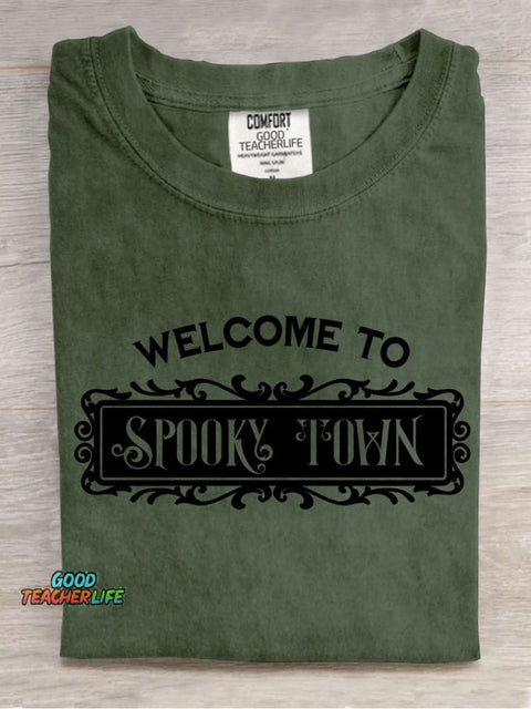 Welcome To Spooky Town Decorative Pattern T-shirt