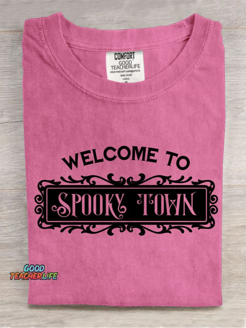 Welcome To Spooky Town Decorative Pattern T-shirt