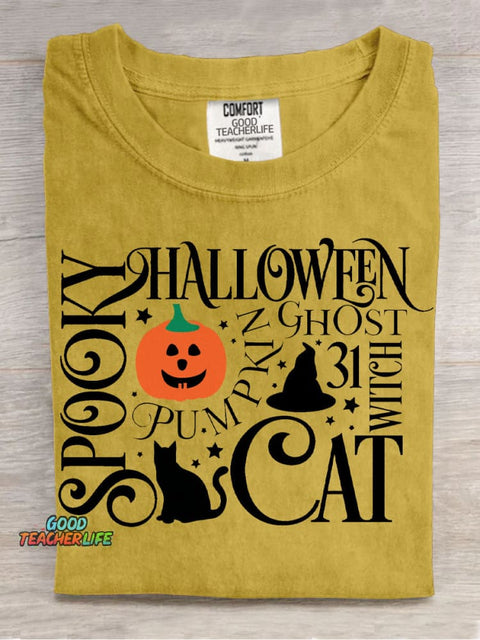Spooky Cat Halloween Decorative Pattern T-shirt