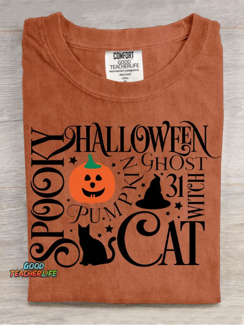 Spooky Cat Halloween Decorative Pattern T-shirt