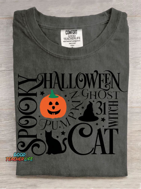 Spooky Cat Halloween Decorative Pattern T-shirt