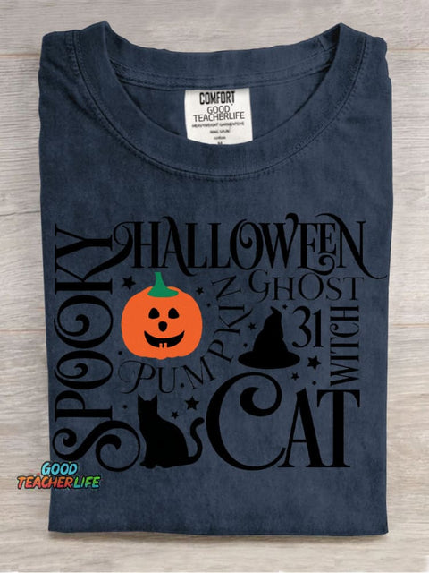 Spooky Cat Halloween Decorative Pattern T-shirt