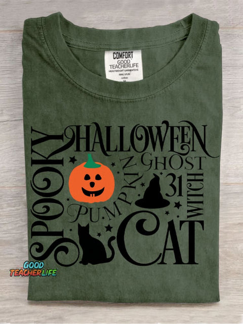 Spooky Cat Halloween Decorative Pattern T-shirt