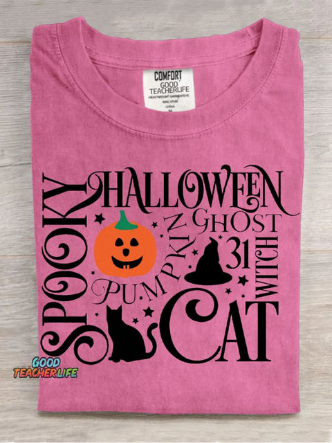 Spooky Cat Halloween Decorative Pattern T-shirt