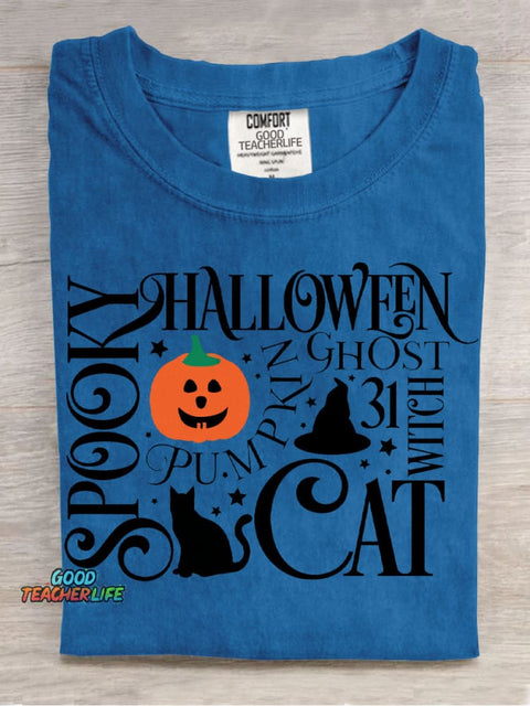 Spooky Cat Halloween Decorative Pattern T-shirt