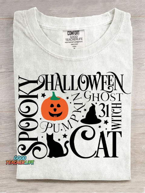 Spooky Cat Halloween Decorative Pattern T-shirt
