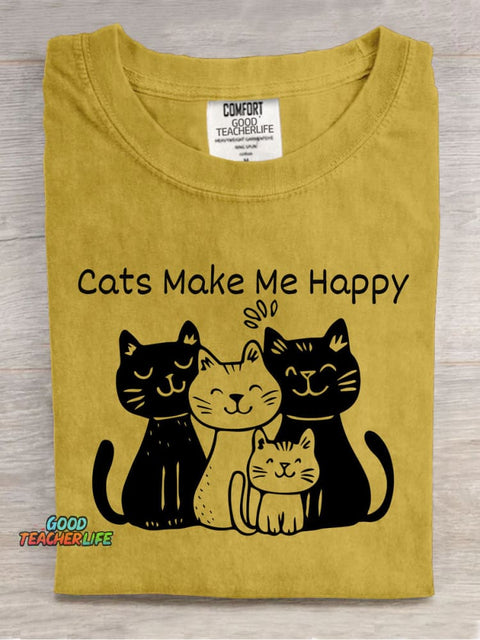 Cat Make Me Happy Decorative Pattern T-shirt