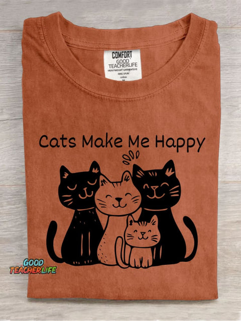 Cat Make Me Happy Decorative Pattern T-shirt