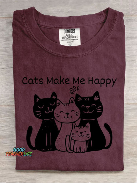 Cat Make Me Happy Decorative Pattern T-shirt