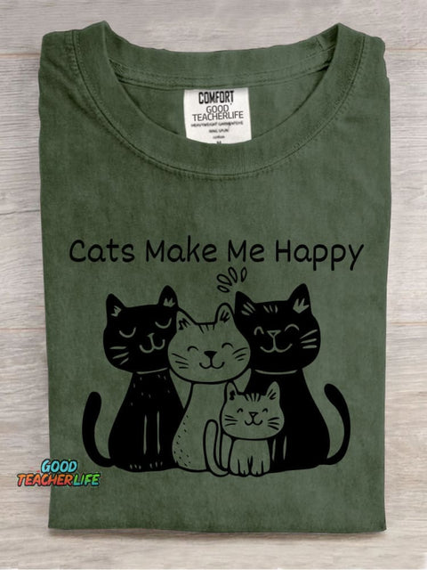 Cat Make Me Happy Decorative Pattern T-shirt