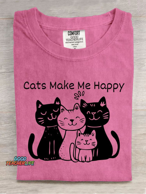 Cat Make Me Happy Decorative Pattern T-shirt