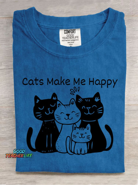 Cat Make Me Happy Decorative Pattern T-shirt