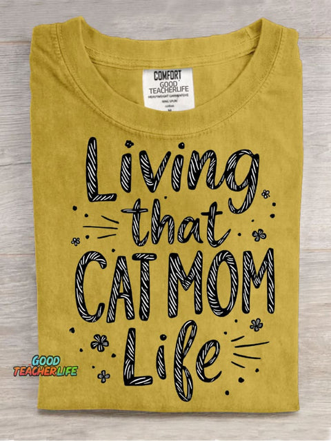 Cat Mom Life Decorative Pattern T-shirt