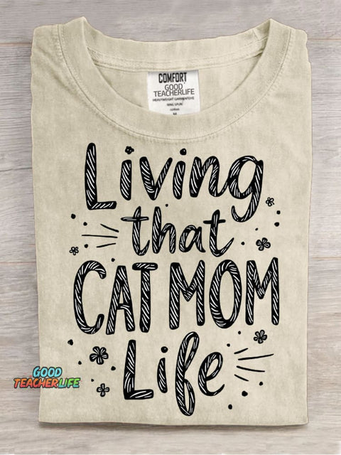 Cat Mom Life Decorative Pattern T-shirt