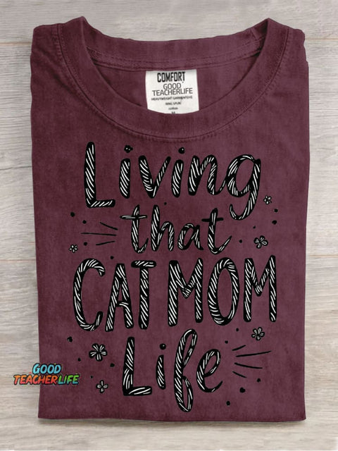 Cat Mom Life Decorative Pattern T-shirt