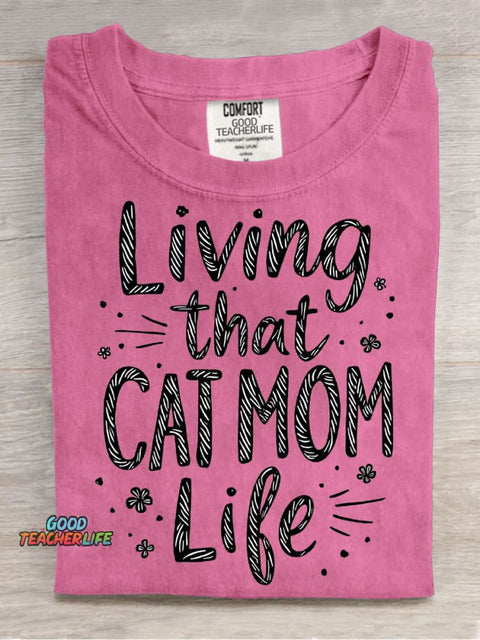 Cat Mom Life Decorative Pattern T-shirt