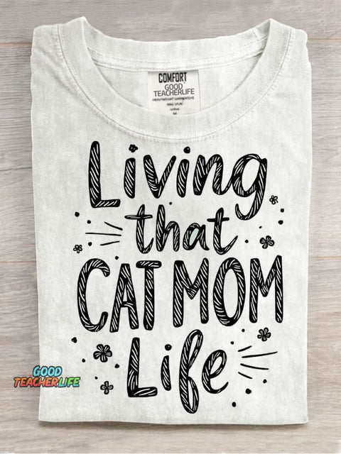 Cat Mom Life Decorative Pattern T-shirt
